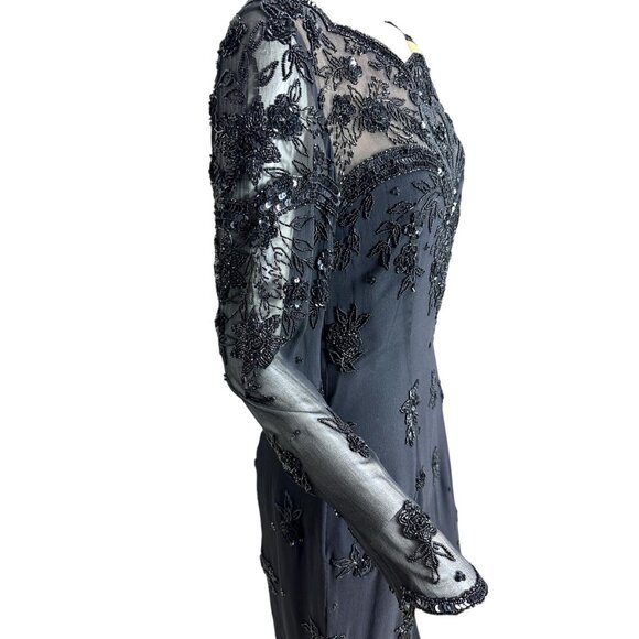 Exquisite Oleg Cassini silk dress with incredible beading and sheer illusion - Picture 6 of 9